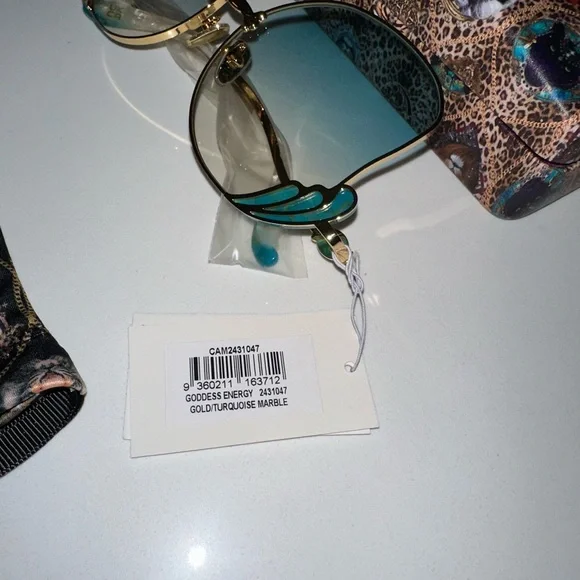 CAMILLA “Goddess Energy” gold turquoise marble oversized boho sunglasses Camilla Goddess Energy Sunglasses Gold Turquoise Blue  main image 2
